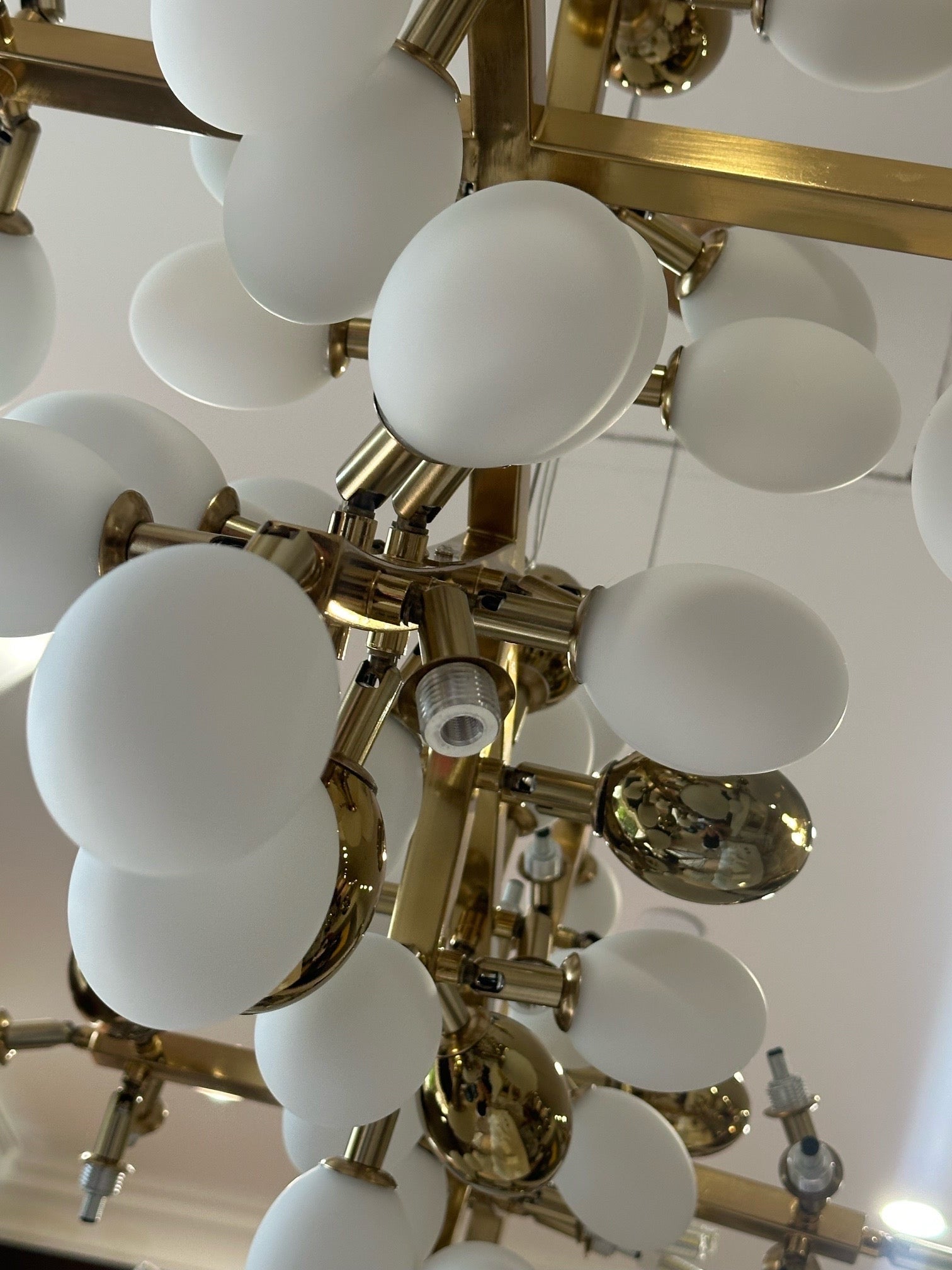 Sylvara Vine Chandelier in French Gold and Raw Copper with White Glass Clusters | Temsk
