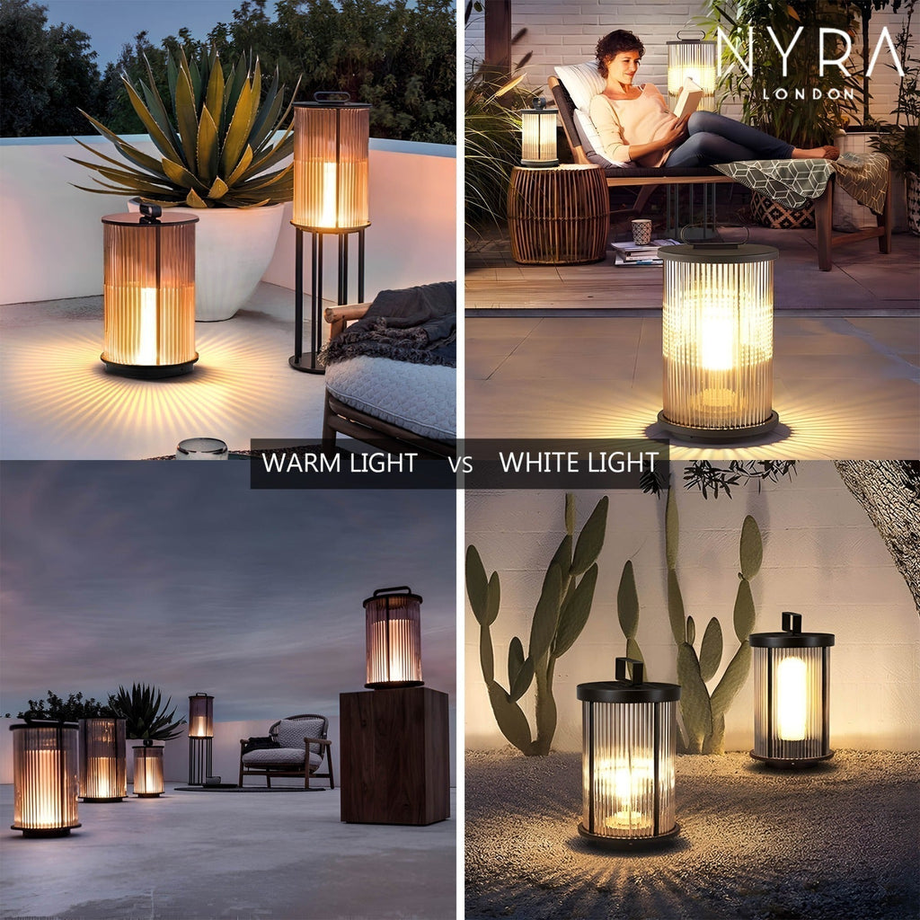 Solmere Ribbed Glass Outdoor Lantern Lamp Waterproof Garden Light | Temsk
