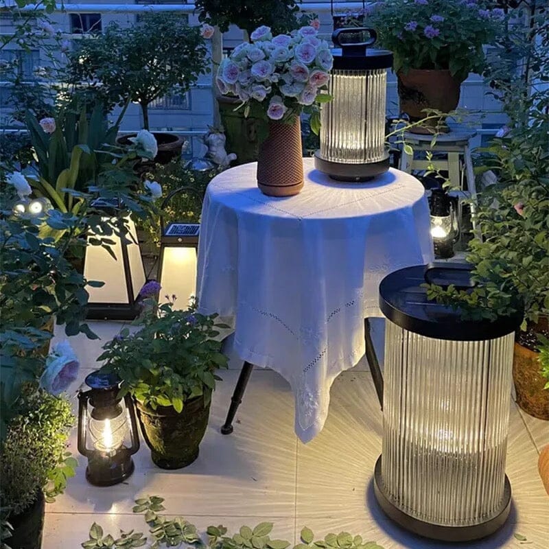 Solmere Ribbed Glass Outdoor Lantern Lamp Waterproof Garden Light | Temsk