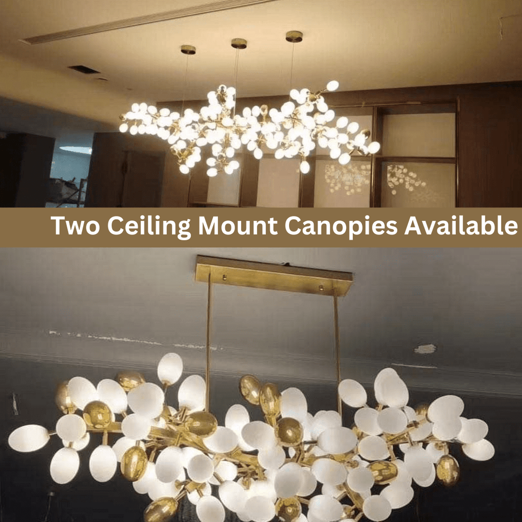 Sylvara Vine Chandelier in French Gold and Raw Copper with White Glass Clusters | Temsk