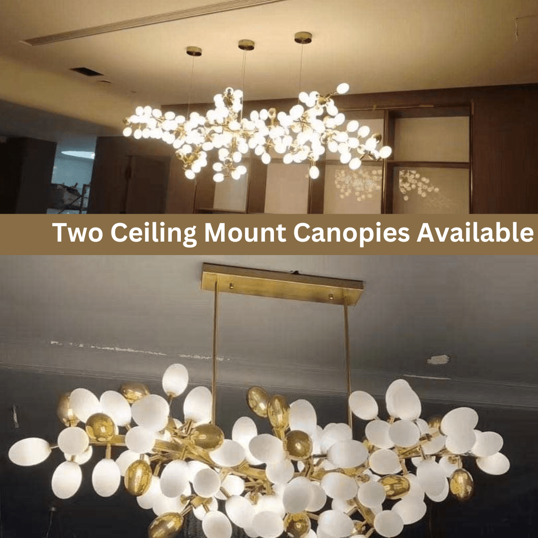 Sylvara Vine Chandelier in French Gold and Raw Copper with White Glass Clusters | Temsk