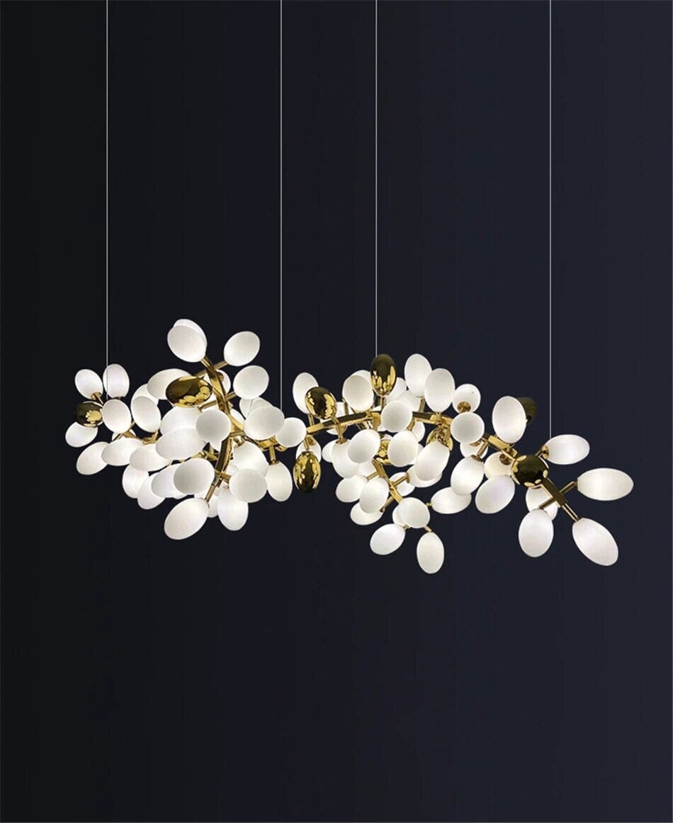 Sylvara Vine Chandelier in French Gold and Raw Copper with White Glass Clusters | Temsk