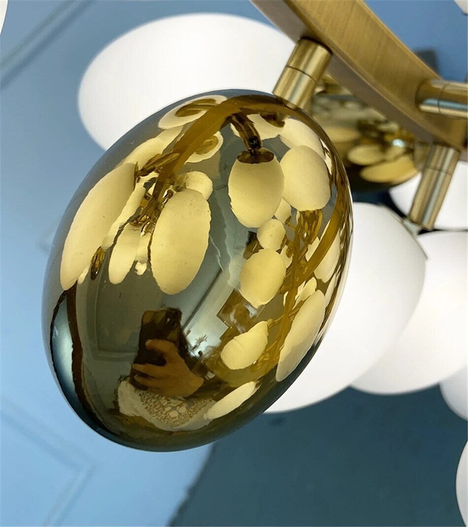 Sylvara Vine Chandelier in French Gold and Raw Copper with White Glass Clusters | Temsk