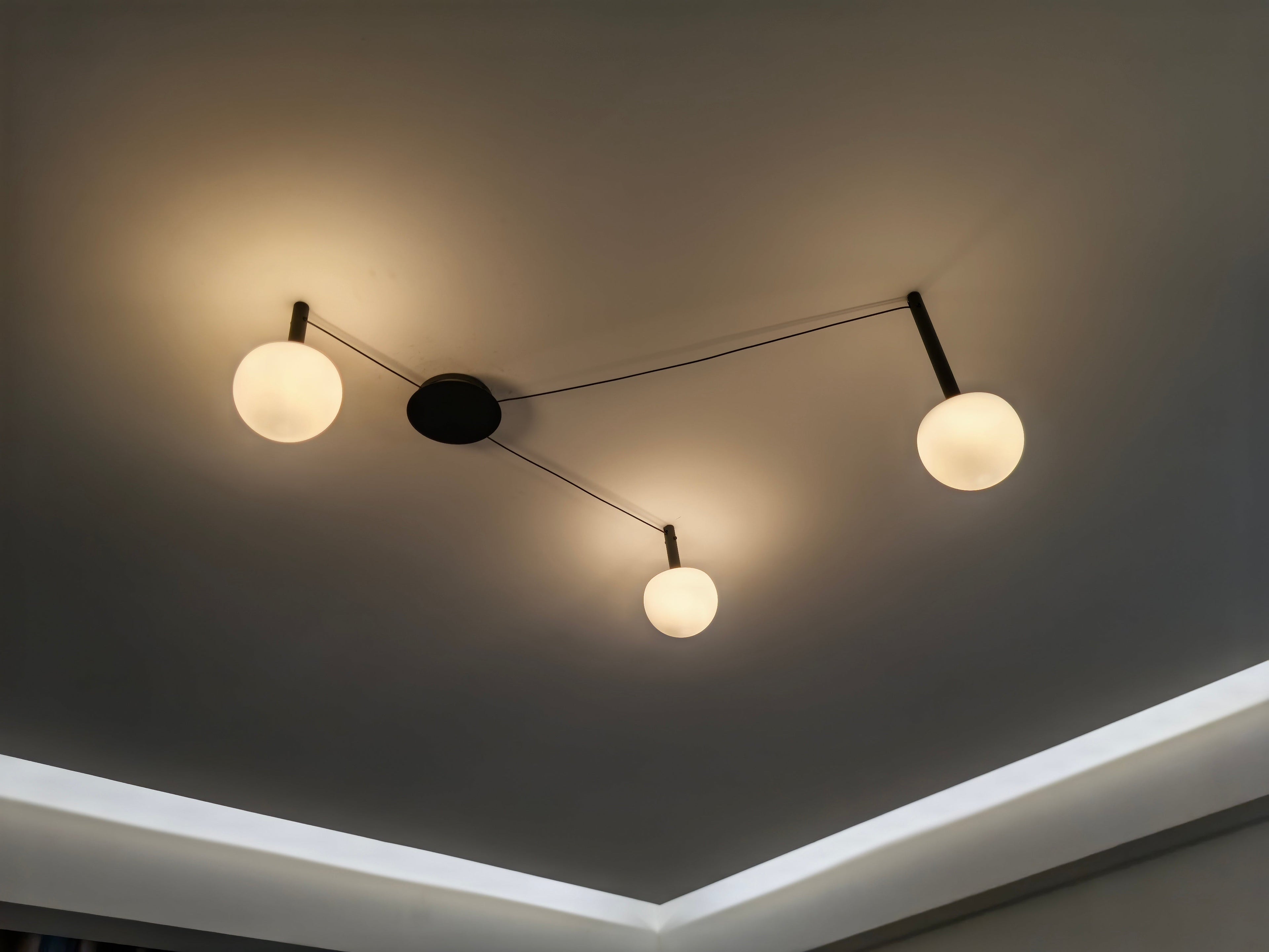 Adjustable Glass Globe Ceiling Lamp With White Metal Frame for Modern Living Room | Temsk