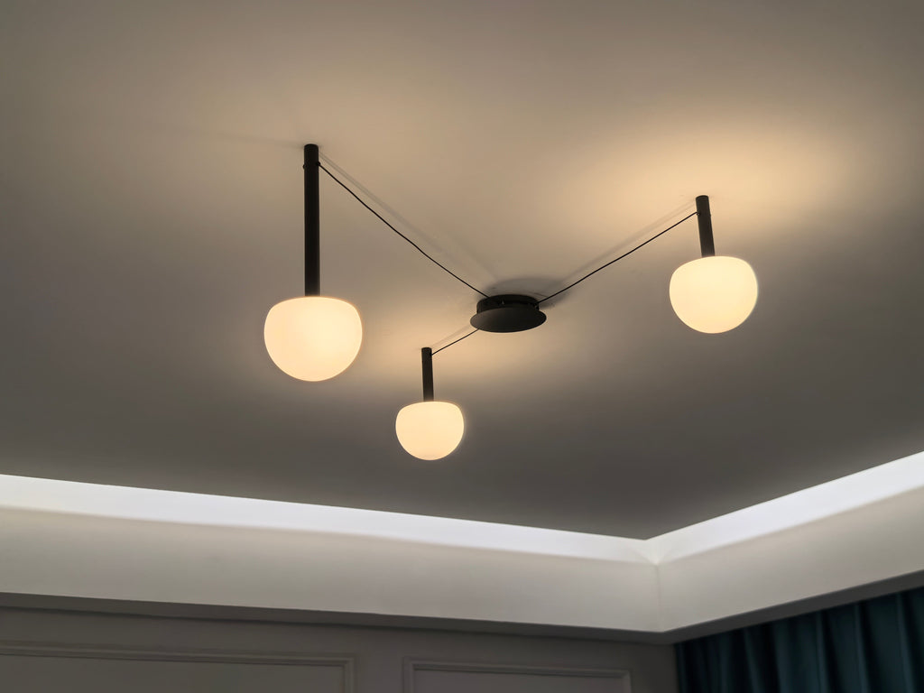 Adjustable Glass Globe Ceiling Lamp With White Metal Frame for Modern Living Room | Temsk