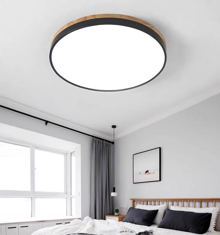 Round Wooden LED Ceiling Light With Acrylic, Dimmable Warm Glow, Scandinavian Style | Temsk