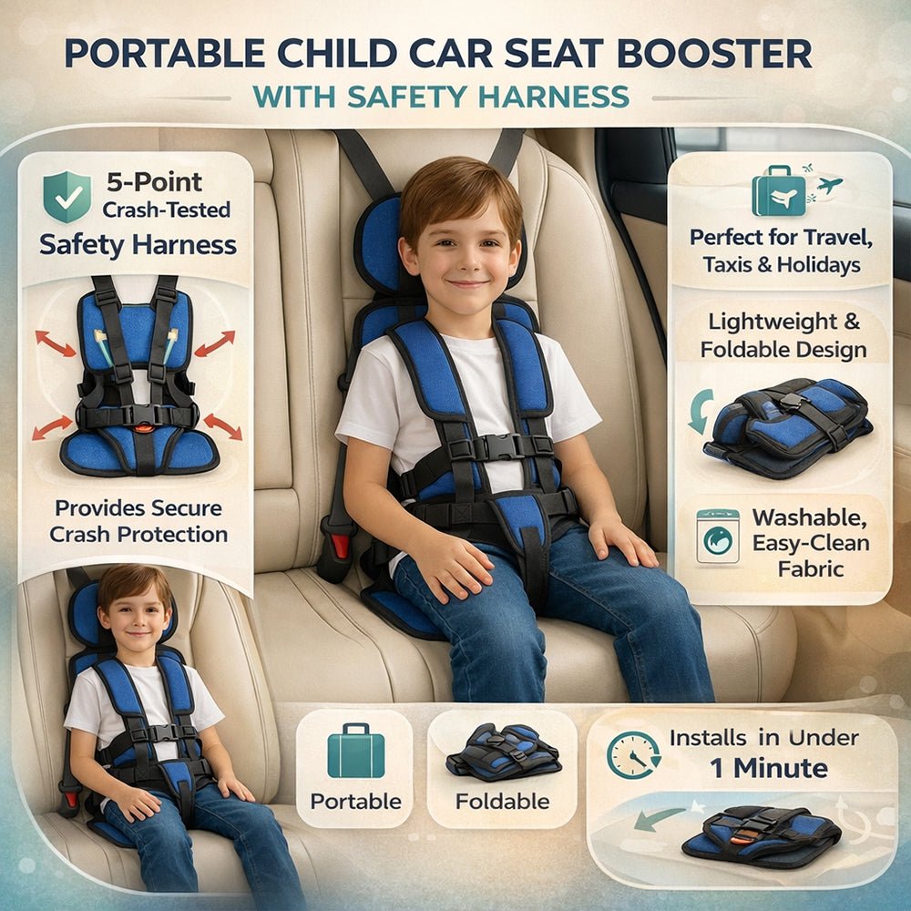 Kids Portable Travel Car Seat Booster With Safety Harness | Temsk