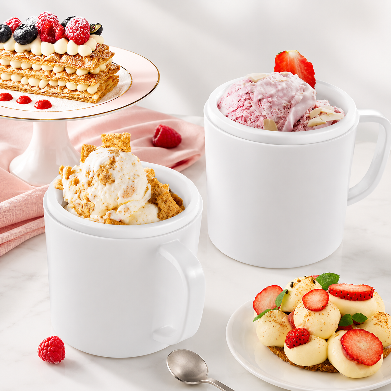 Dessertmaschine für die Arbeitsplatte mit zwei Eisschalen für zu Hause | Temsk