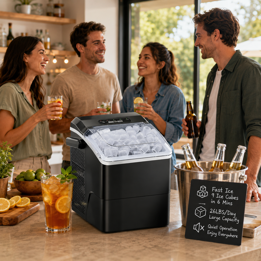 Leichte tragbare Eiswürfelmaschine für Zuhause und unterwegs | Temsk