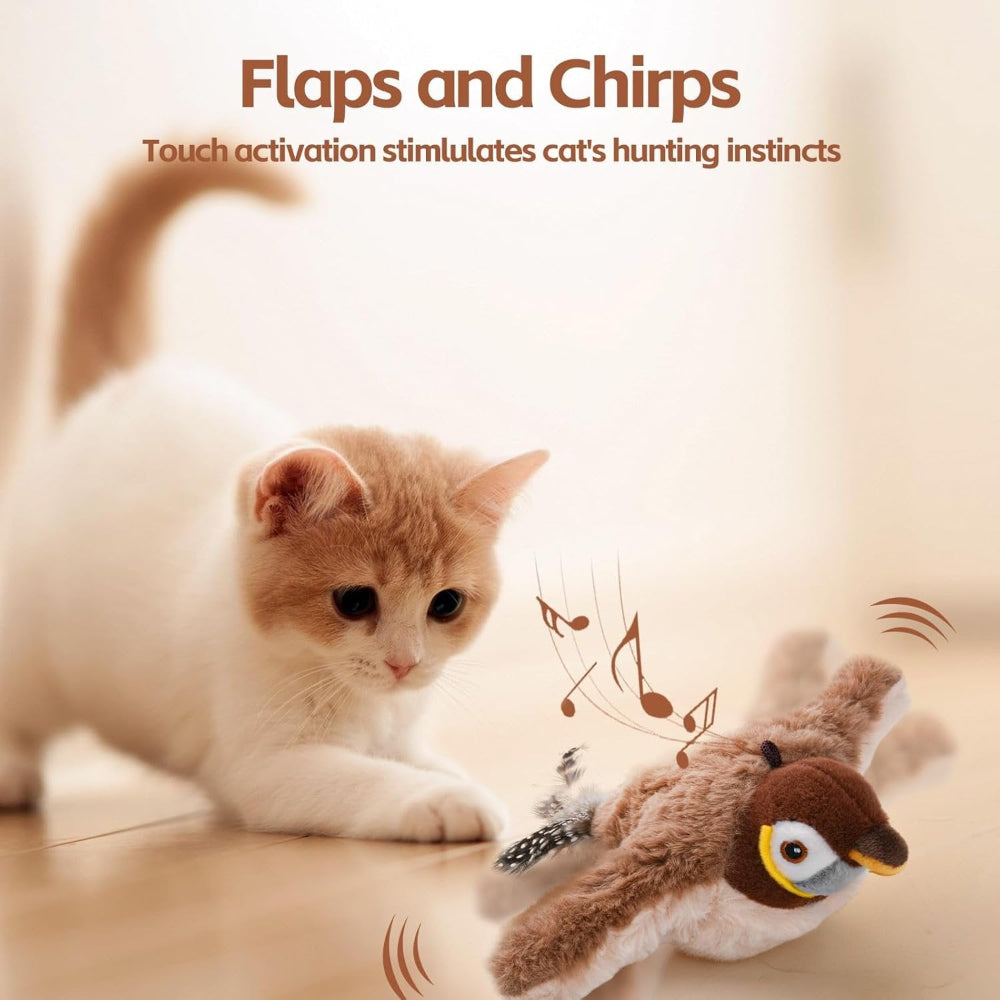 Wiederaufladbares Katzenspielzeug, interaktiver Vogel mit realistischen Zwitschern und Flügelbewegung | Temsk