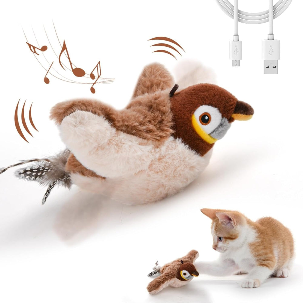 Wiederaufladbares Katzenspielzeug, interaktiver Vogel mit realistischen Zwitschern und Flügelbewegung | Temsk
