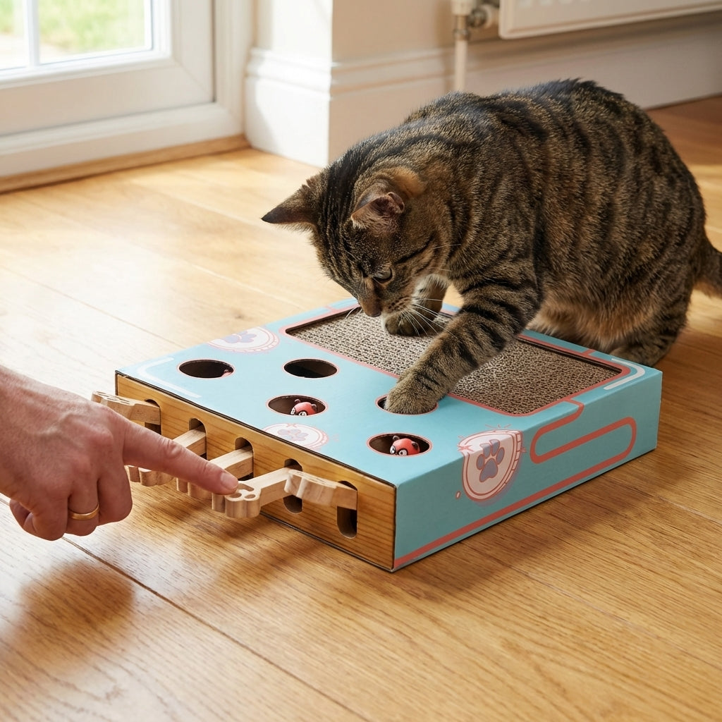 Interactive Whack-a-Mole Cat Toy Box With Corrugated Scratchpad Cardboard | Temsk