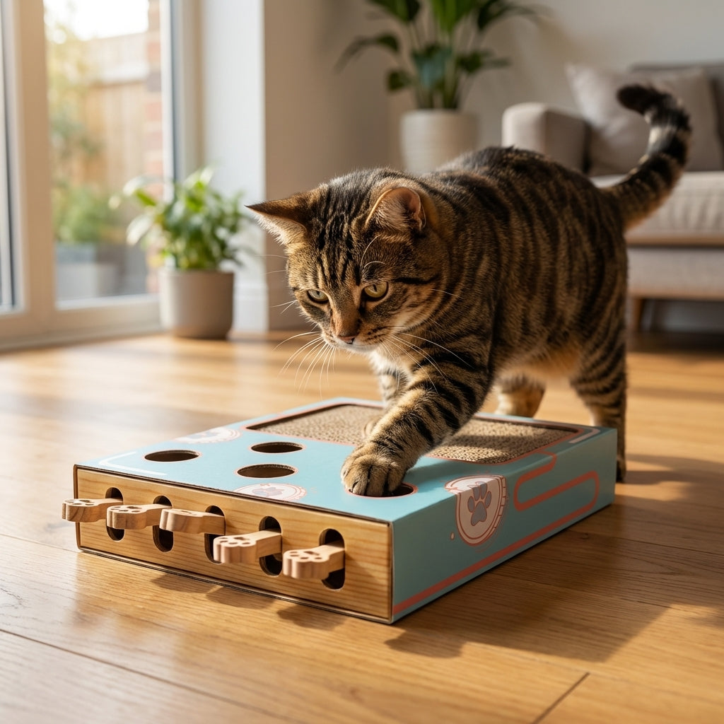 Interactive Whack-a-Mole Cat Toy Box With Corrugated Scratchpad Cardboard | Temsk