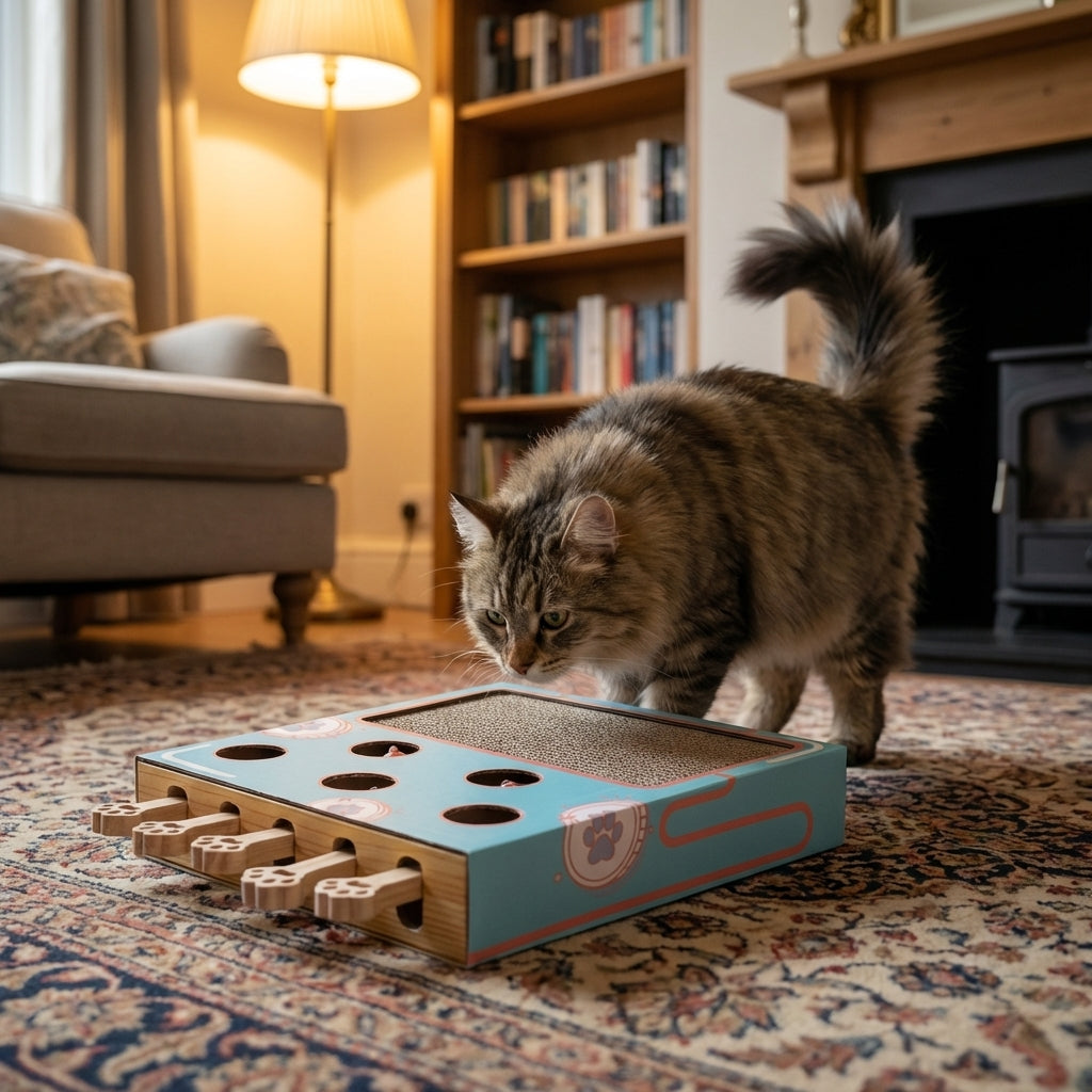 Interactive Whack-a-Mole Cat Toy Box With Corrugated Scratchpad Cardboard | Temsk