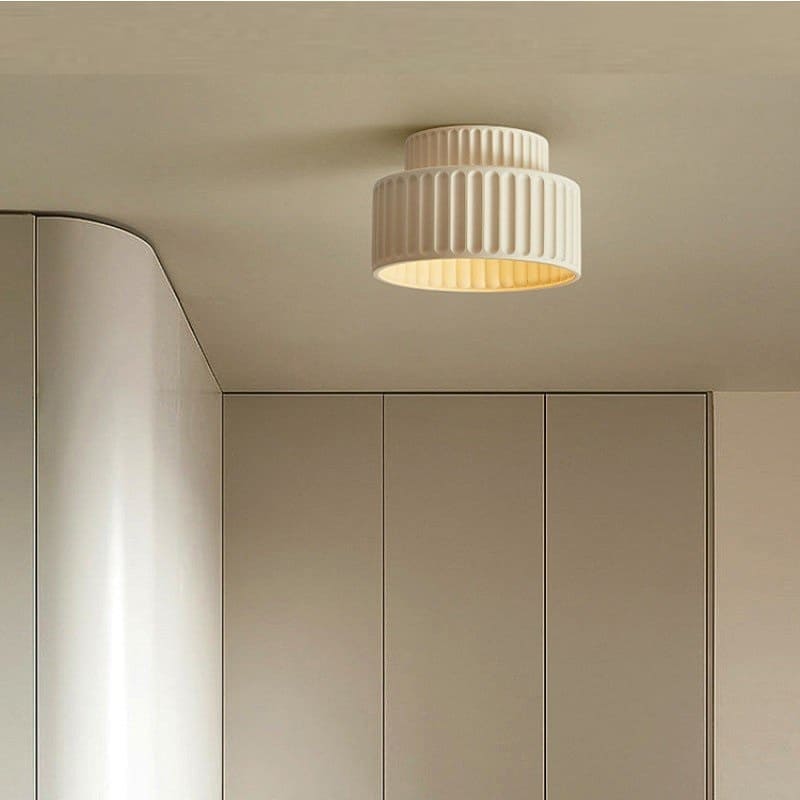 Ribbed Resin Ceiling Light E27 White Compact Retro Design Lamp For Living Room | Temsk