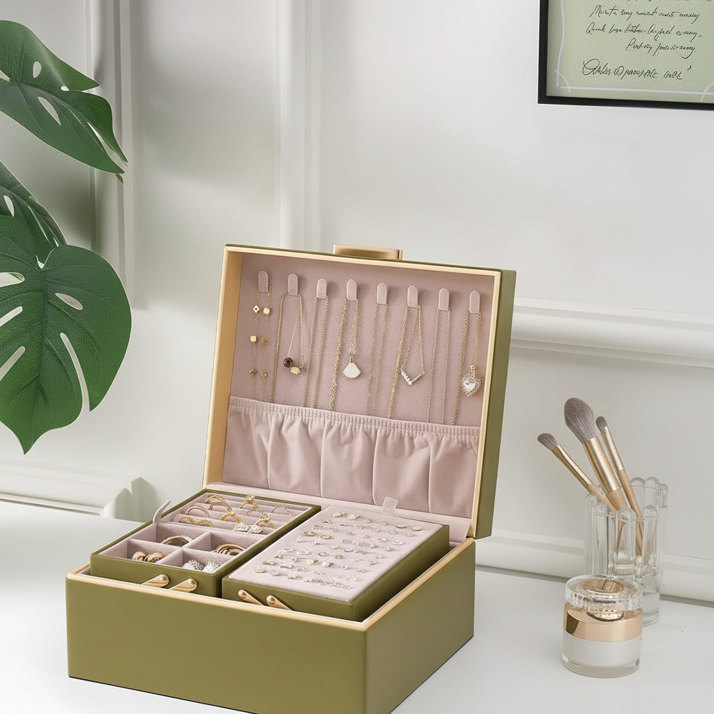 Mother's Day Jewelry Storage Box Organizer With Two Tier Tray | Temsk