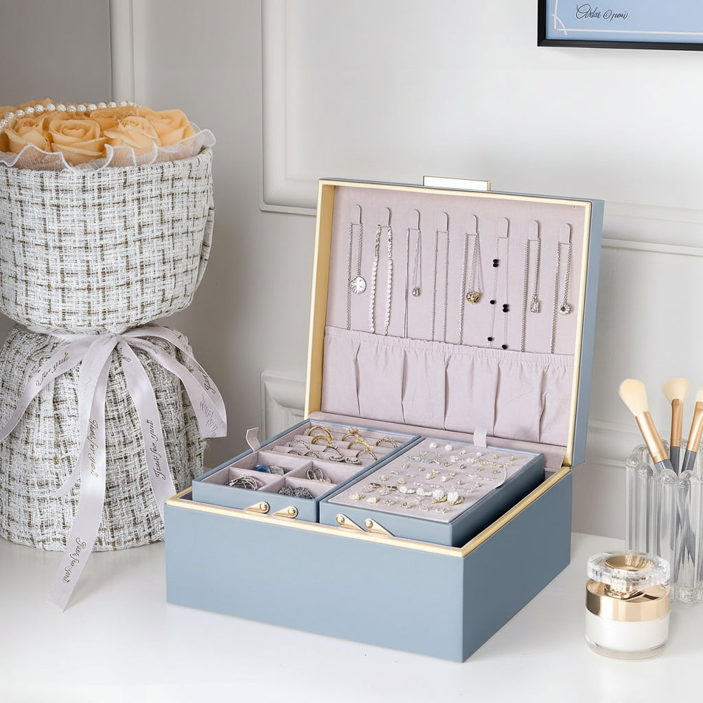 Mother's Day Jewelry Storage Box Organizer With Two Tier Tray | Temsk