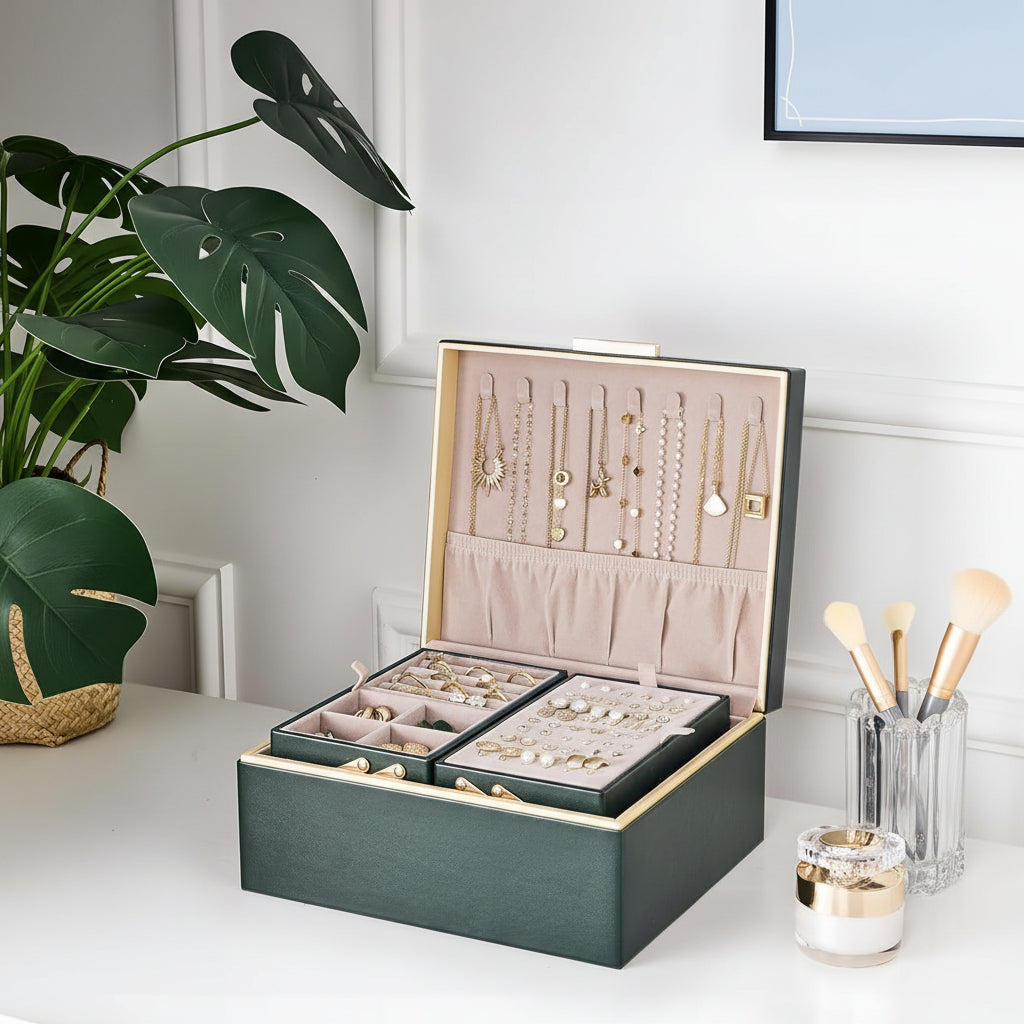 Mother's Day Jewelry Storage Box Organizer With Two Tier Tray | Temsk