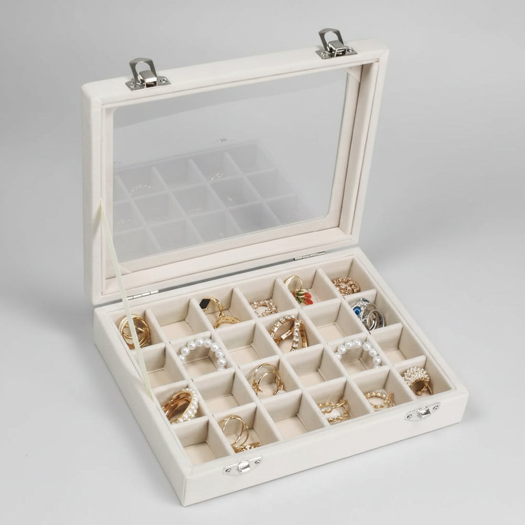 Mother's Day Velvet Jewelry Tray With Glass Lid Storage Box | Temsk