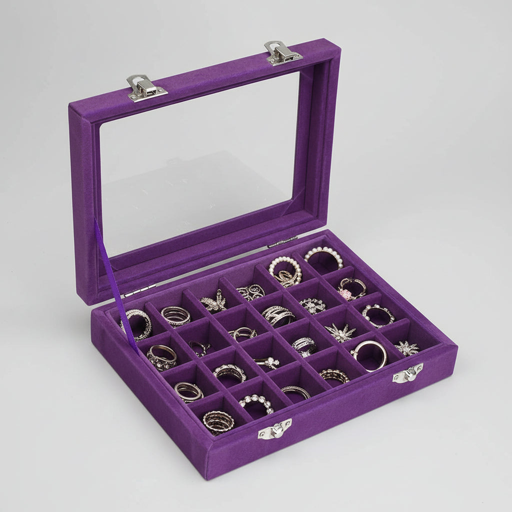Mother's Day Velvet Jewelry Tray With Glass Lid Storage Box | Temsk