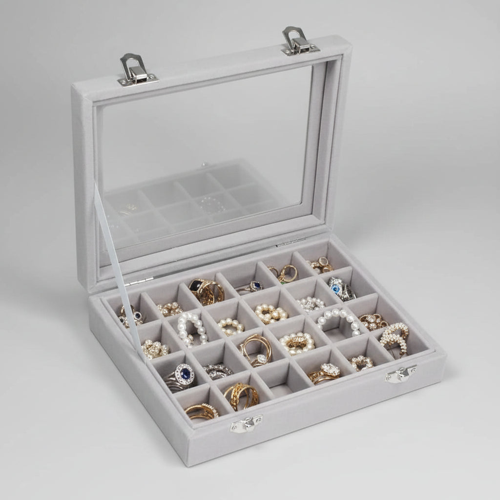 Mother's Day Velvet Jewelry Tray With Glass Lid Storage Box | Temsk
