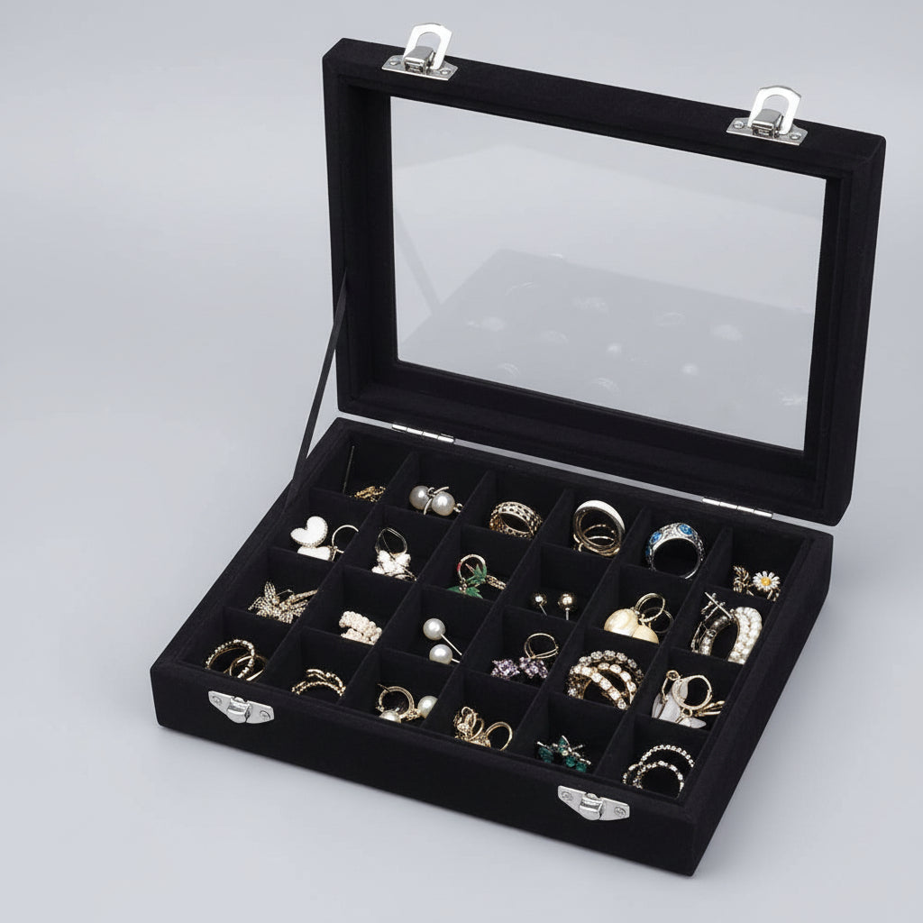 Mother's Day Velvet Jewelry Tray With Glass Lid Storage Box | Temsk