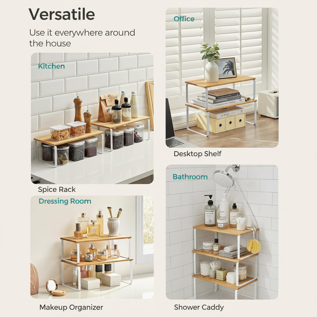 Stackable Metal Shelf Organizer For Kitchen Cabinets And Storage | Temsk