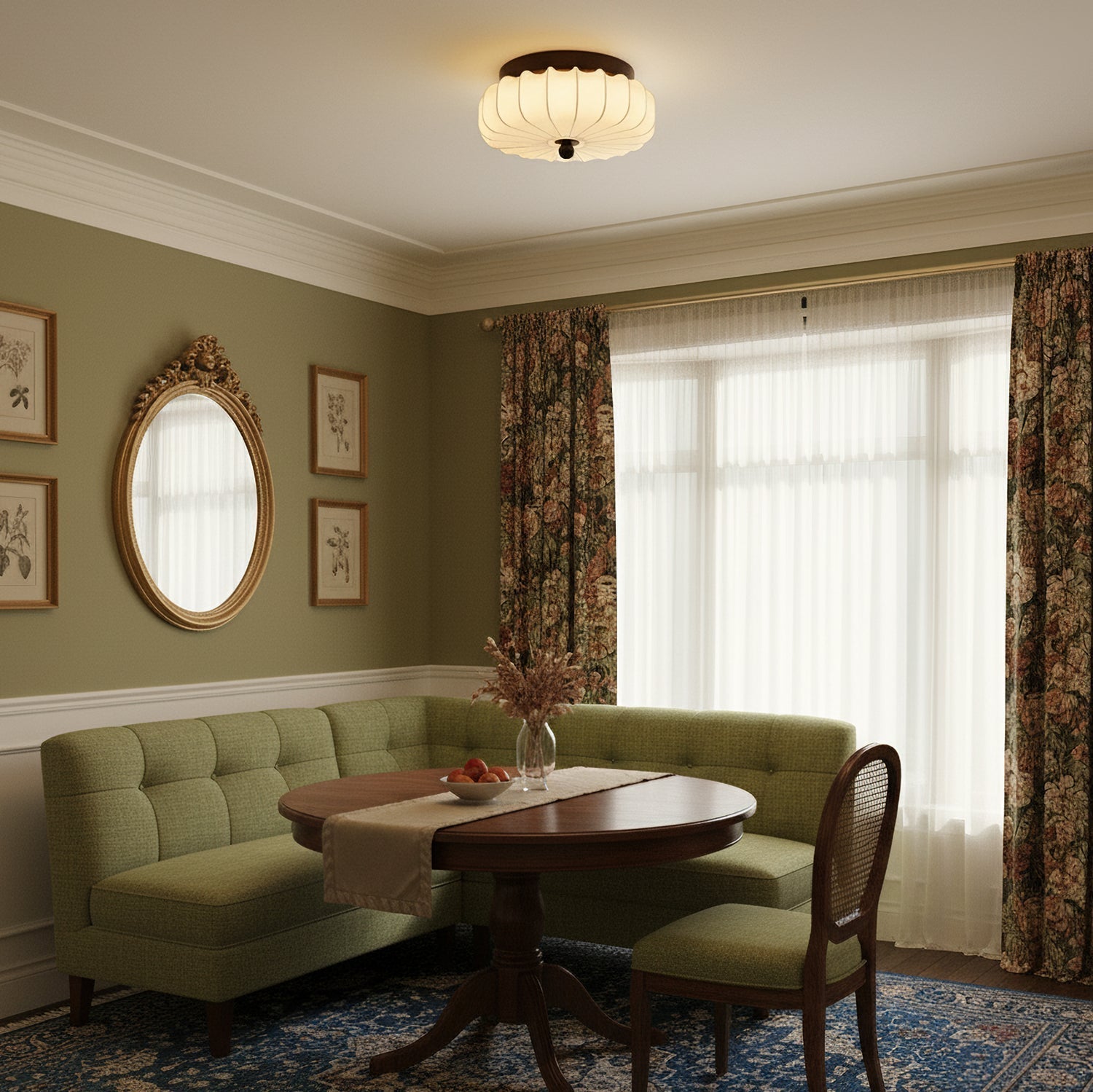 Walnut Frame Ceiling Light With Fabric Shade Vintage Style Integrated LED | Temsk