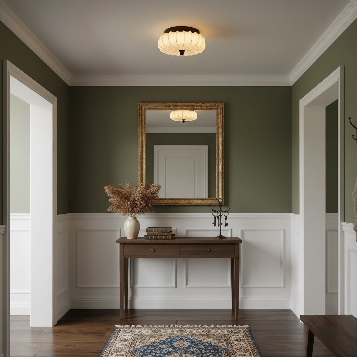 Walnut Frame Ceiling Light With Fabric Shade Vintage Style Integrated LED | Temsk