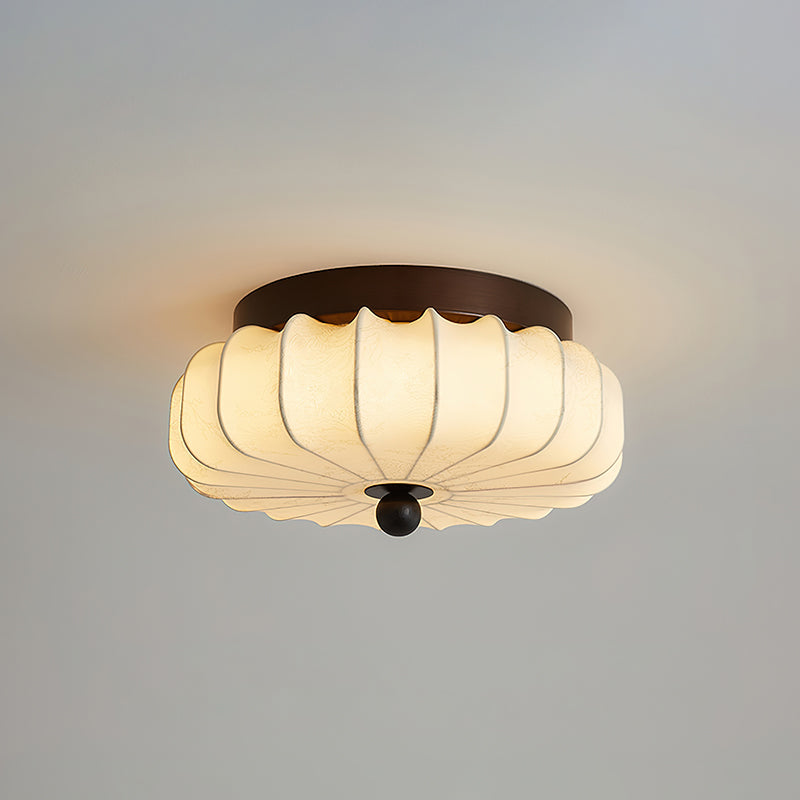 Walnut Frame Ceiling Light With Fabric Shade Vintage Style Integrated LED | Temsk