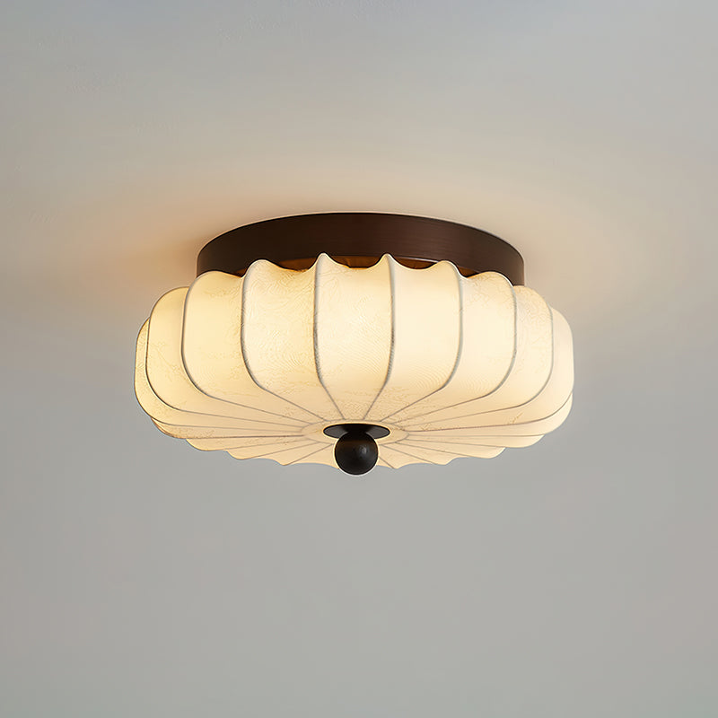 Walnut Frame Ceiling Light With Fabric Shade Vintage Style Integrated LED | Temsk