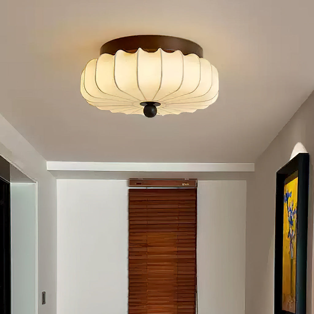 Walnut Frame Ceiling Light With Fabric Shade Vintage Style Integrated LED | Temsk