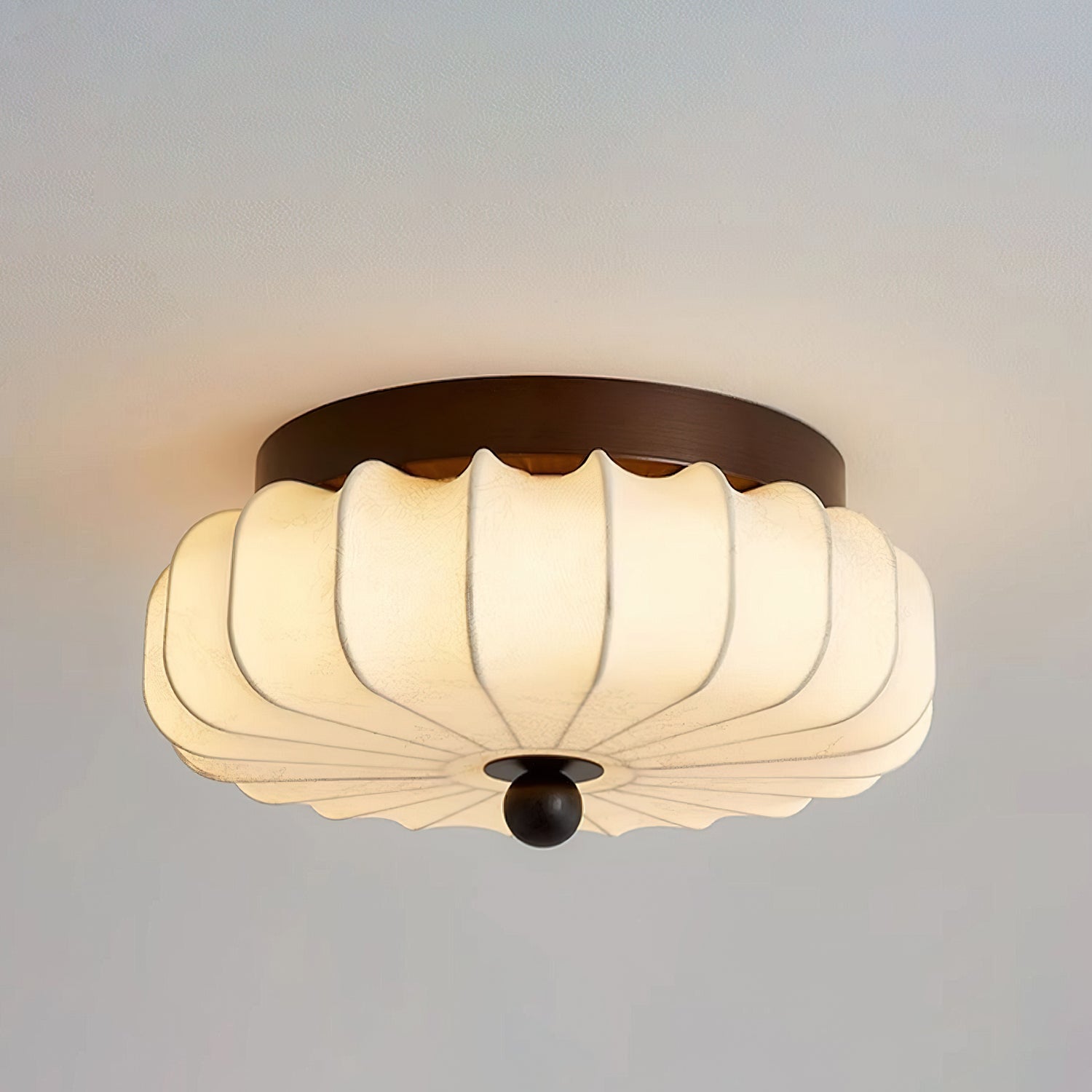 Walnut Frame Ceiling Light With Fabric Shade Vintage Style Integrated LED | Temsk