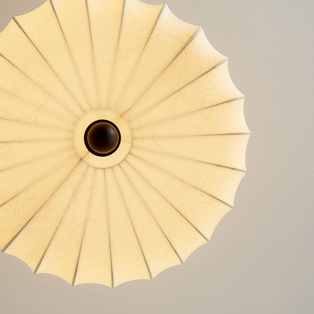 Walnut Frame Ceiling Light With Fabric Shade Vintage Style Integrated LED | Temsk