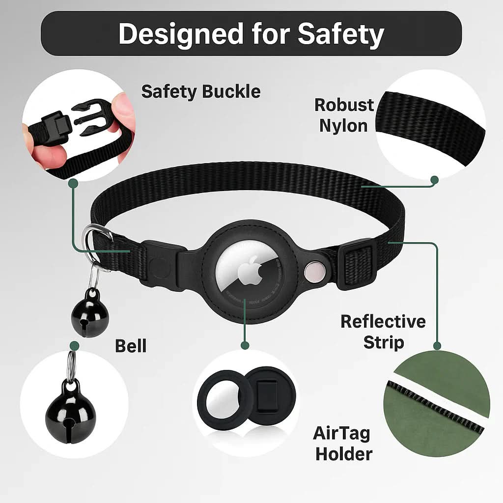 WhiskerTrack GPS Collar For Cats With Reflective Design | Temsk
