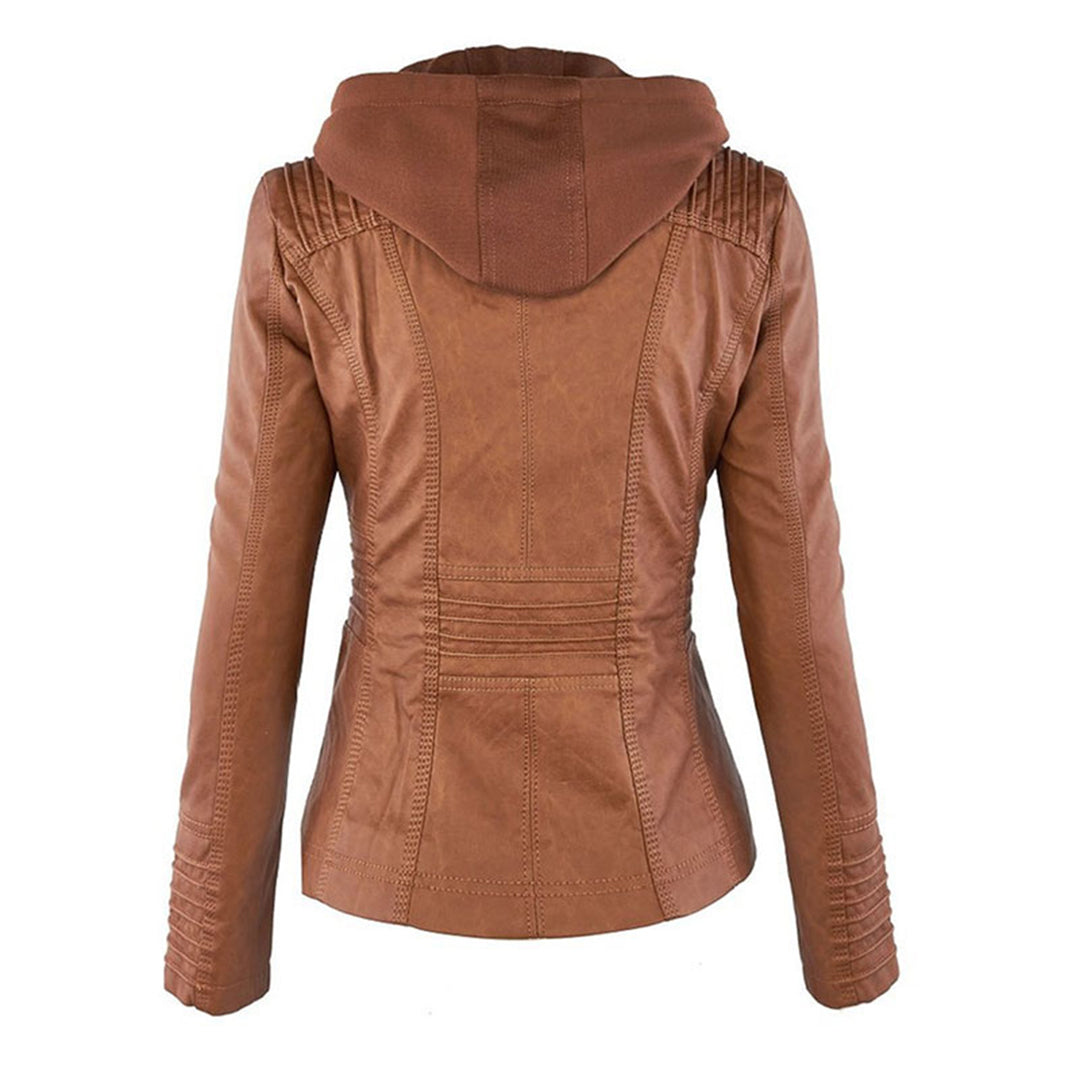 Evercrest Double Lined Hooded Leather Jacket For Ladies | Temsk