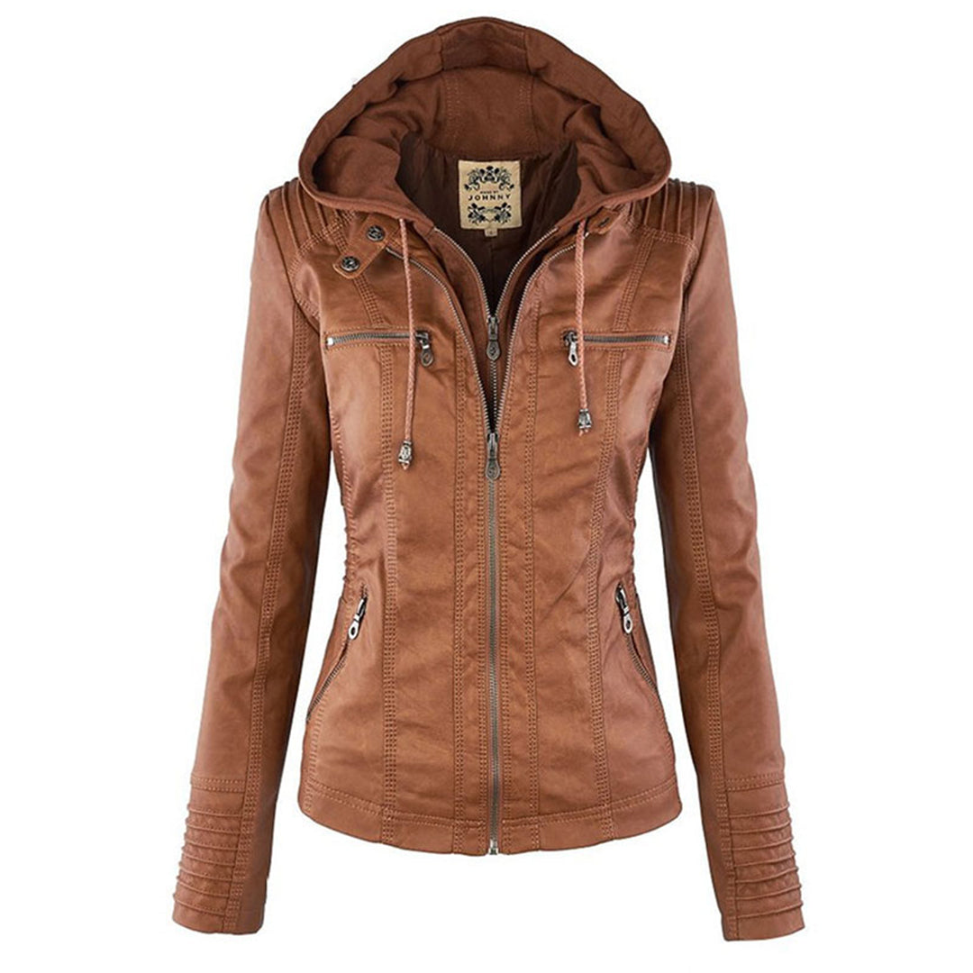 Evercrest Double Lined Hooded Leather Jacket For Ladies | Temsk