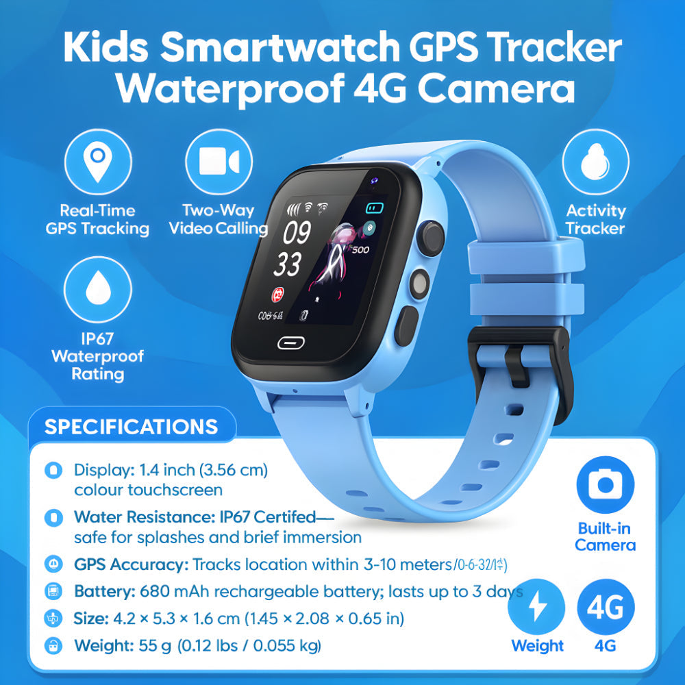 4G GPS Kinder-Smartwatch mit Kamera, IP67 wasserdicht, Touchscreen-Tracker | Temsk