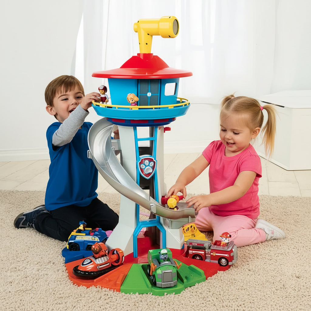 Phantasievolles Autorennbahn-Spielset mit Rutschenturm für Kinder | Temsk