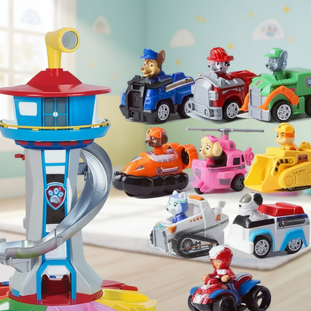 Phantasievolles Autorennbahn-Spielset mit Rutschenturm für Kinder | Temsk