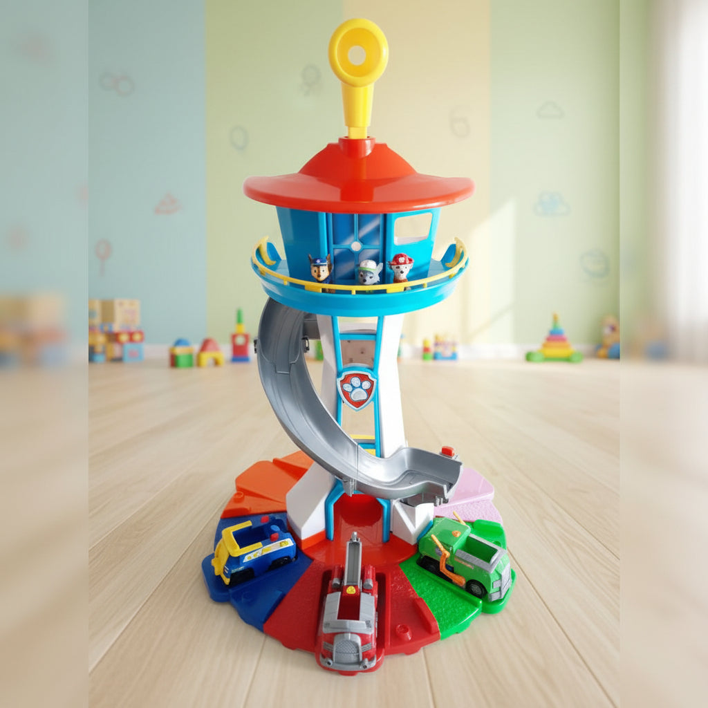 Phantasievolles Autorennbahn-Spielset mit Rutschenturm für Kinder | Temsk