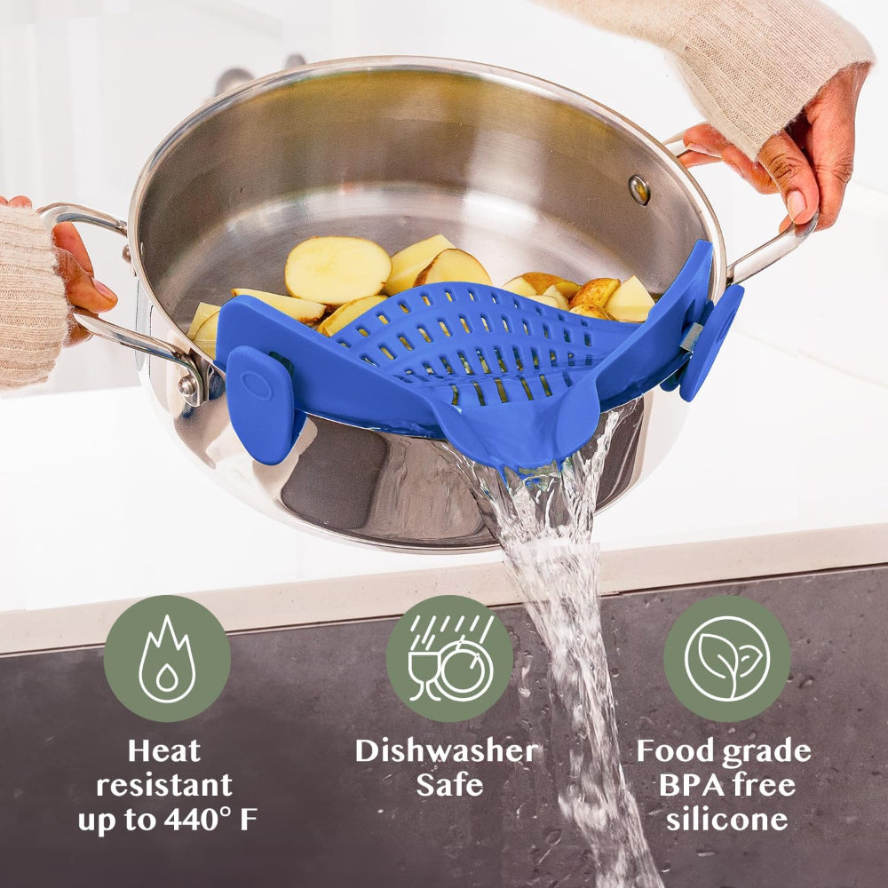 Silicone Clip On Pot Strainer For Pasta Veggies And Draining Water | Temsk