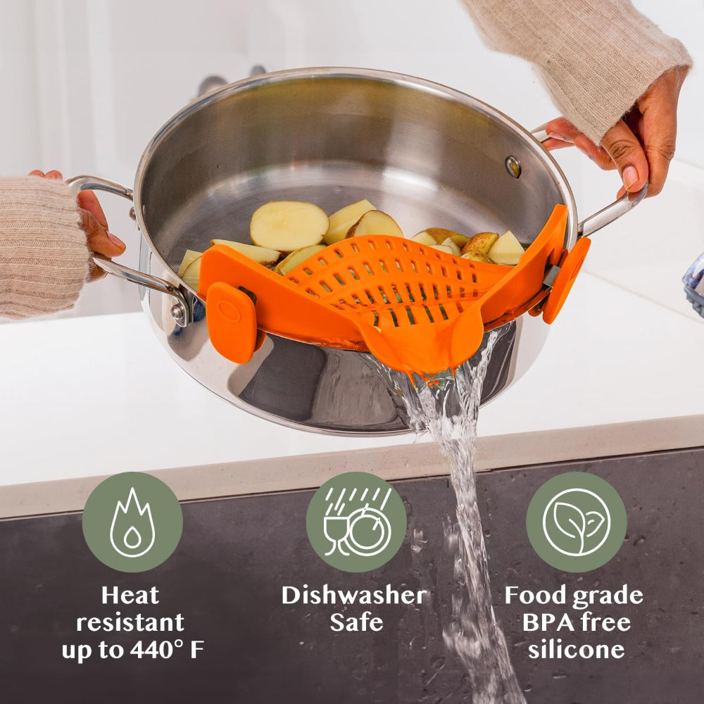 Silicone Clip On Pot Strainer For Pasta Veggies And Draining Water | Temsk
