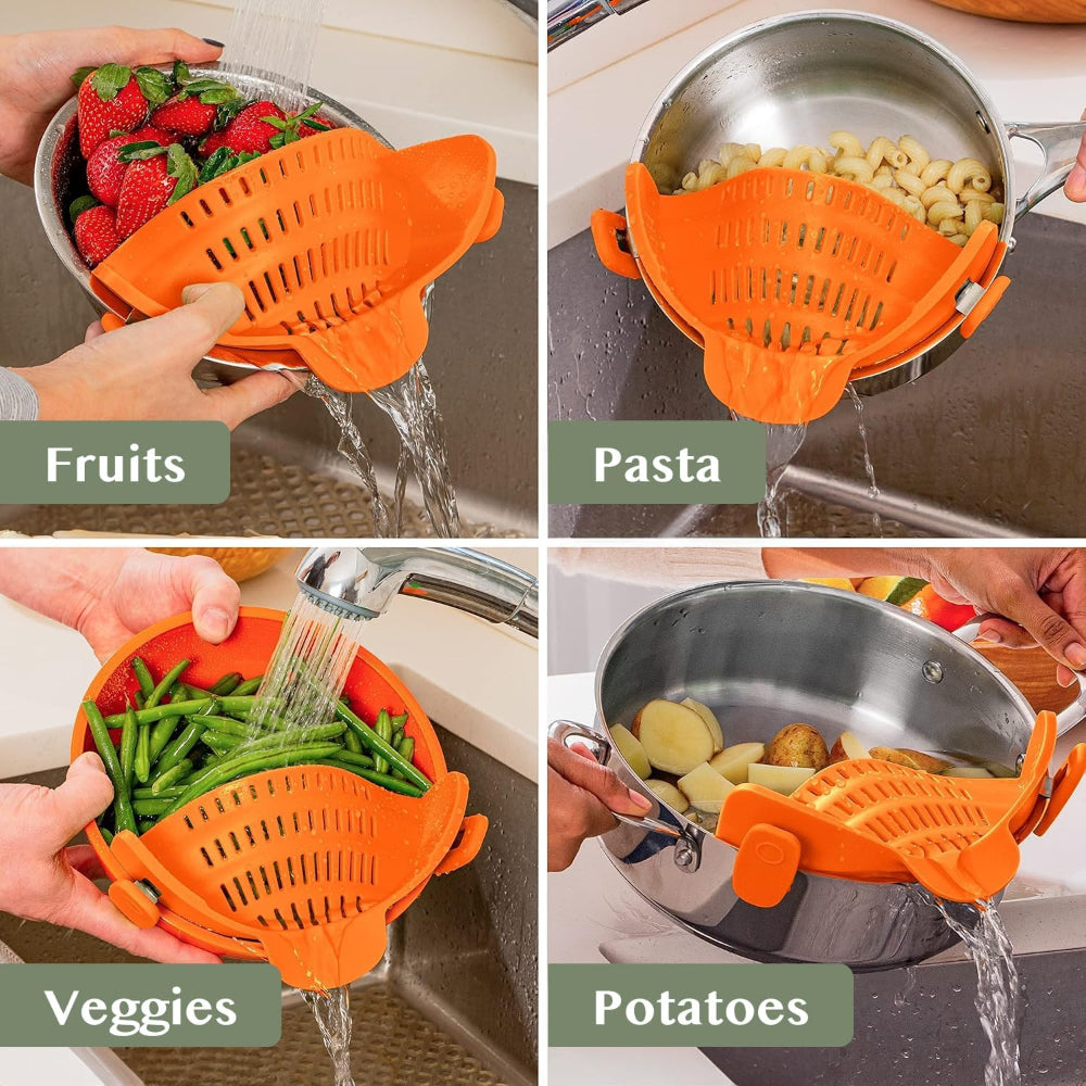 Silicone Clip On Pot Strainer For Pasta Veggies And Draining Water | Temsk