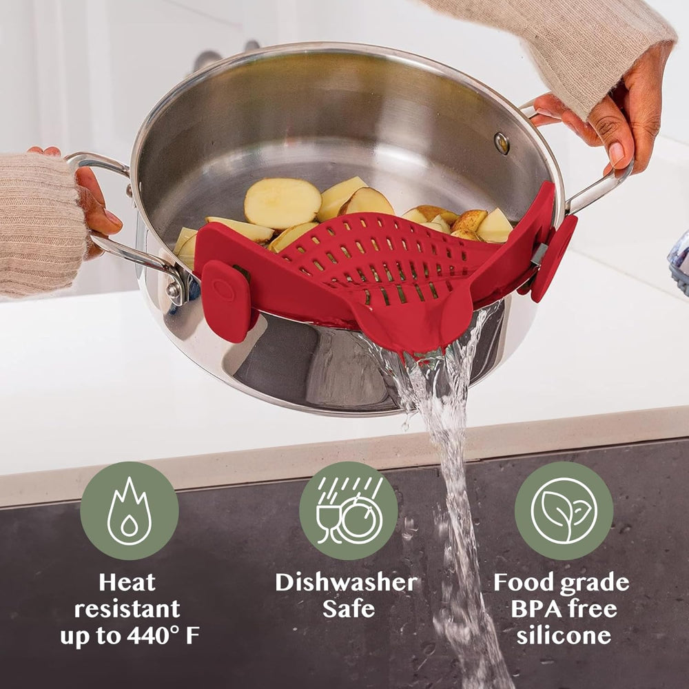 Silicone Clip On Pot Strainer For Pasta Veggies And Draining Water | Temsk