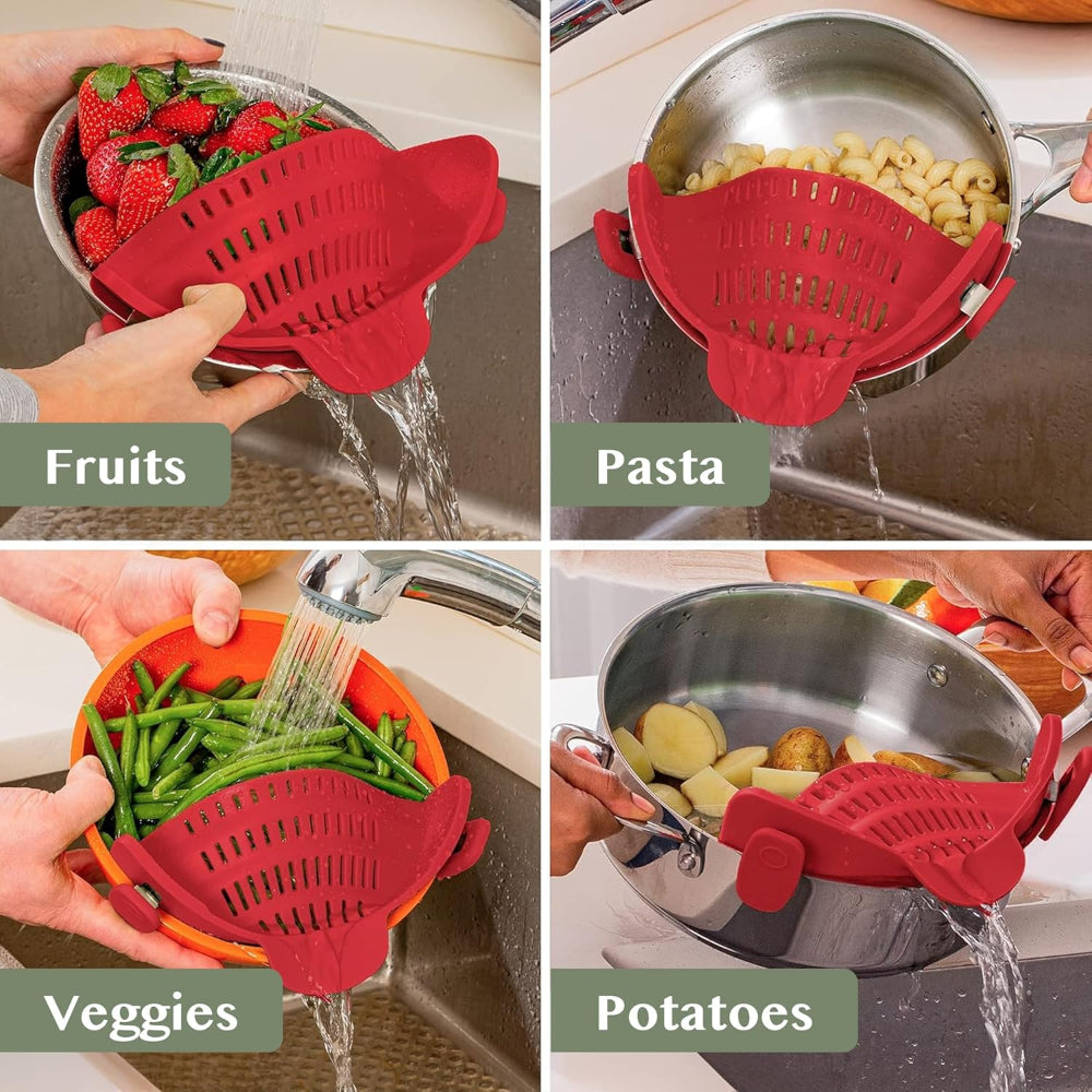 Silicone Clip On Pot Strainer For Pasta Veggies And Draining Water | Temsk