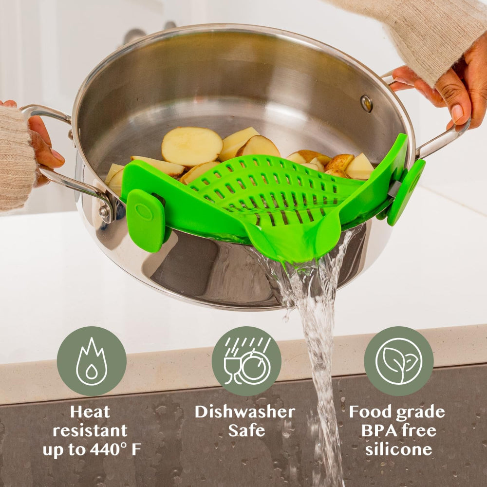 Silicone Clip On Pot Strainer For Pasta Veggies And Draining Water | Temsk