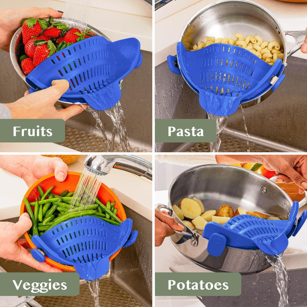 Silicone Clip On Pot Strainer For Pasta Veggies And Draining Water | Temsk