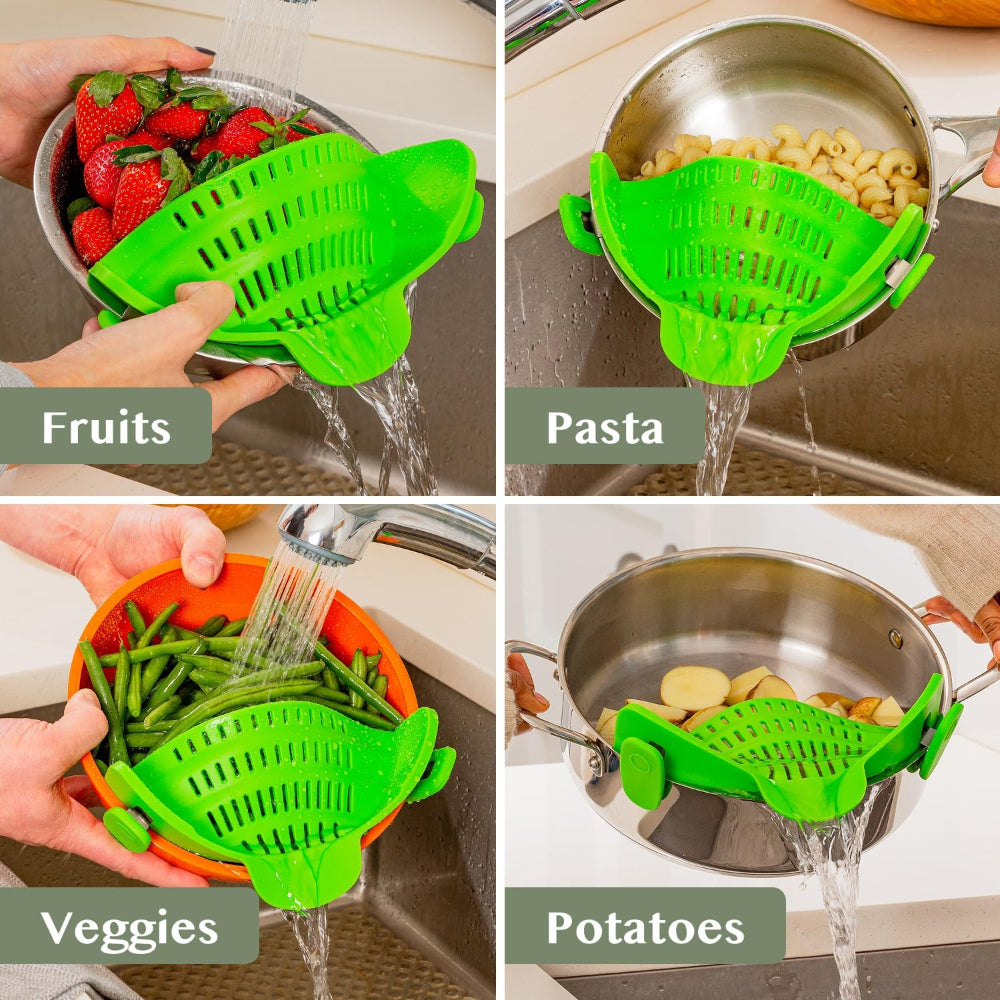 Silicone Clip On Pot Strainer For Pasta Veggies And Draining Water | Temsk