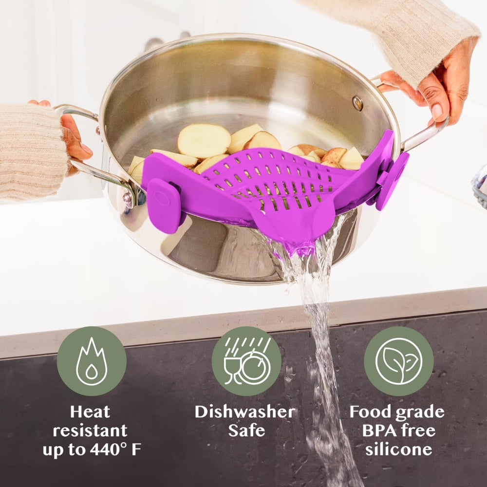 Silicone Clip On Pot Strainer For Pasta Veggies And Draining Water | Temsk